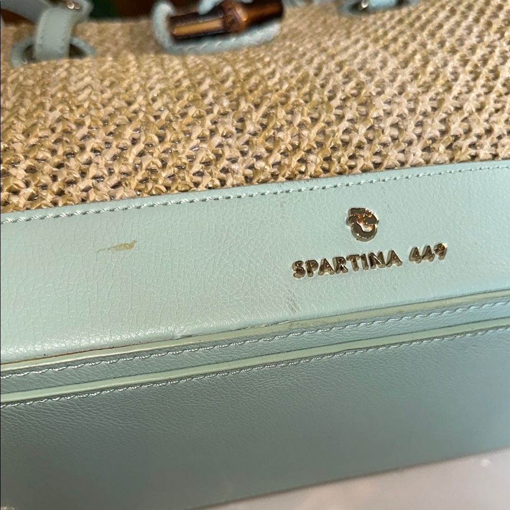 Spartina 449 Bamboo Chic Green and Tan Tote Bag with Woven Design - Picture 9 of 15